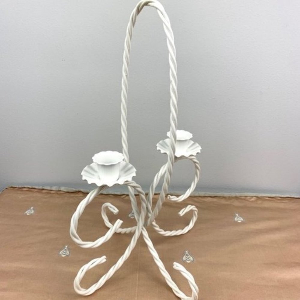 Vintage Boho White Twisted Rope Metal Candle Holder